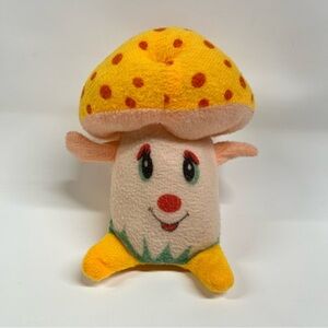 Vintage mushroom plush Anthropomorphic 0918 yellow 7” polyester printed